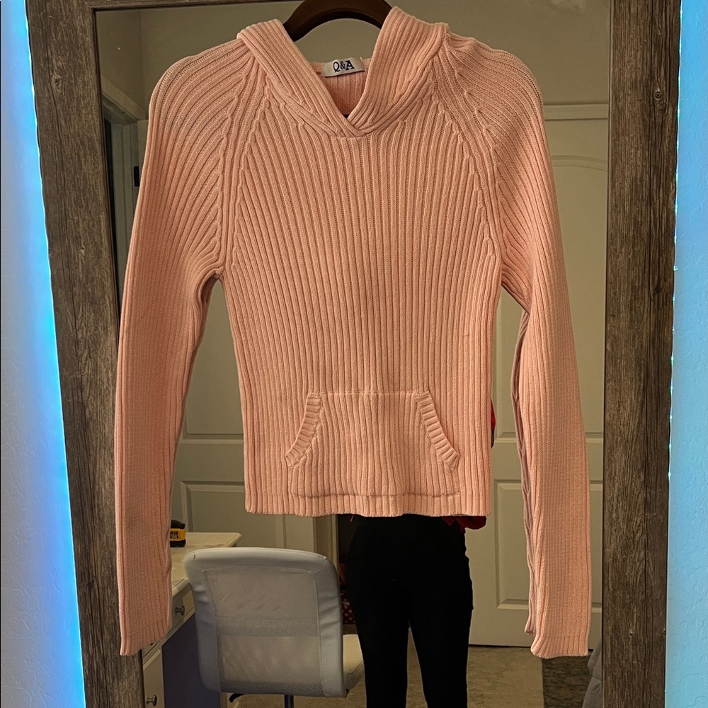 Ona Pink Ribbed Knit Hoodie
